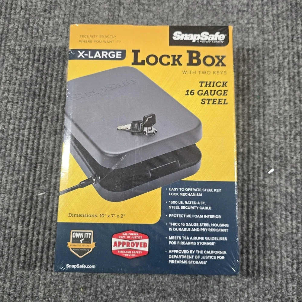 SnapSafe X-Large Lock Box Steel Security Cable Keys Gray Safe Gun Storage